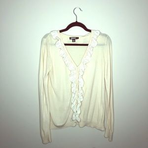 💍 DKNY Cream Cardigan with Ruffle Accent L